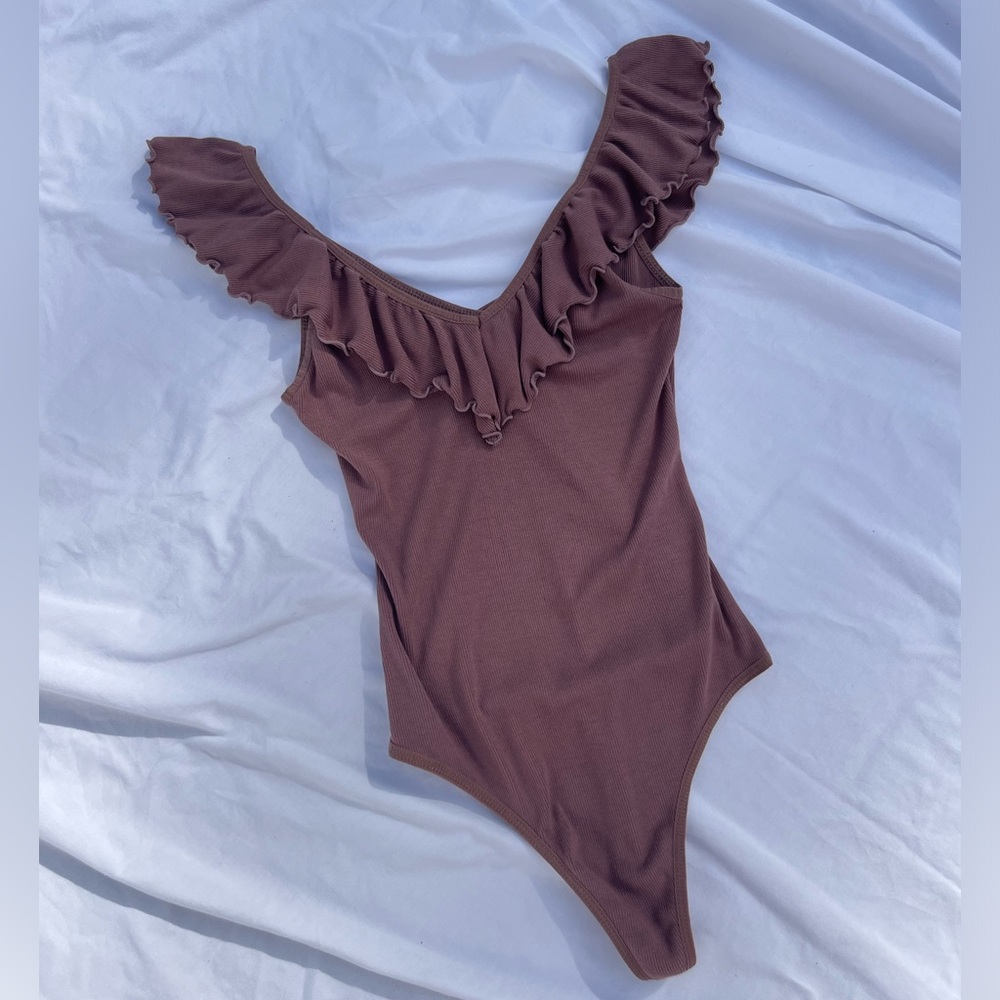 Brown ruffle bodysuit